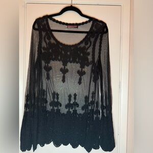 Rock & Roll Cowgirl Sz S Sheer Black Lace Long-Sleeve Women's Top